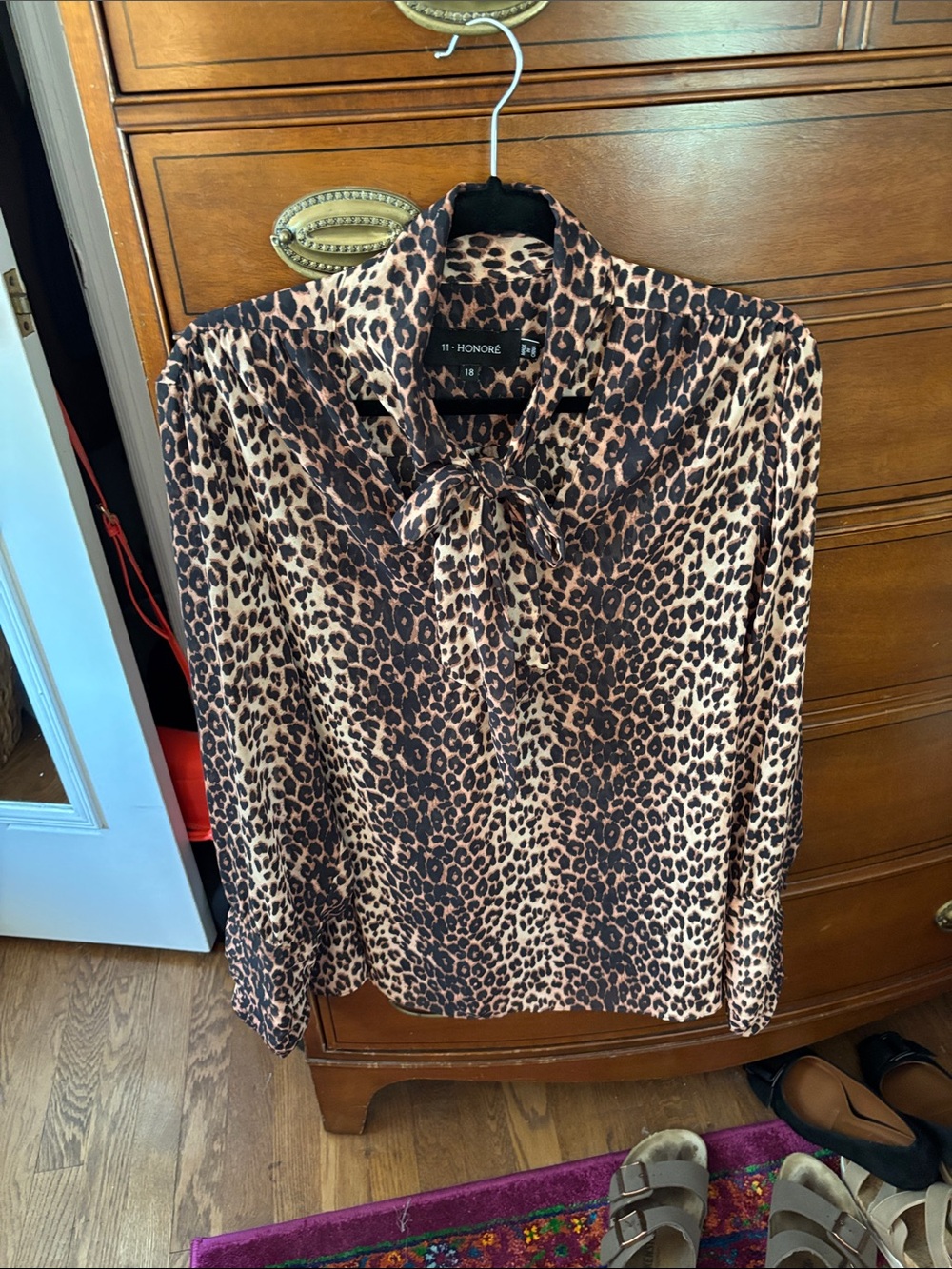 11 Honore Leopard Print Tie-Neck Blouse - Brown/Black